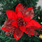 RECUTMS 10 PCS Red Glitter Poinsettia Flowers, Artificial Christmas Decorations for Tree, Wreath, New Year Ornaments