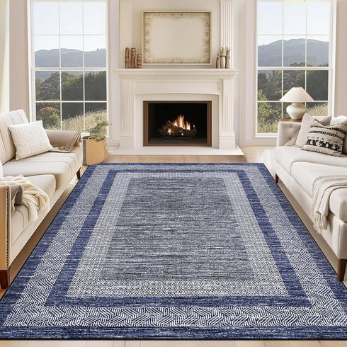2x6 GarveeHome Modern Bordered Runner Rug Soft Non Slip Runner Washable Non Shedding Floor Carpet, Distressed Geometric