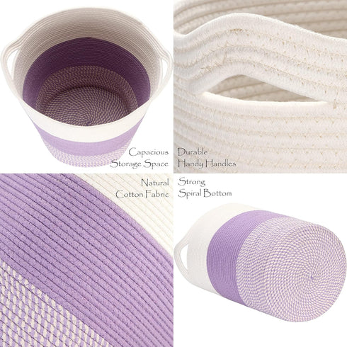 20 14 inches, Sea Team Large Size Cotton Rope Woven Storage Basket with Handles, Laundry Hamper, Fabric Bucket, Drum