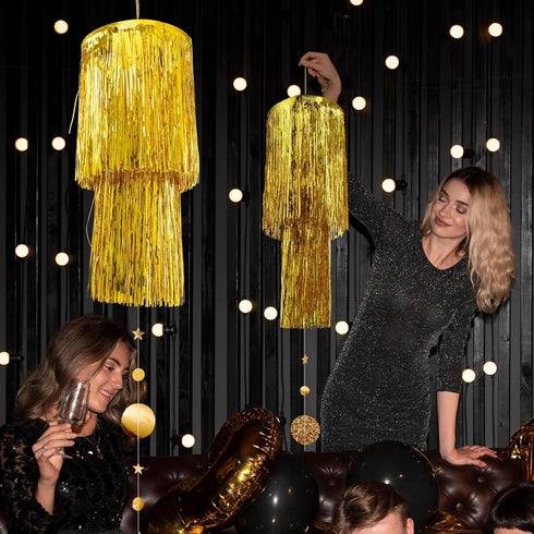 2 Cheerland Gold Tinsel Chandelier Mothers Day Party Decor Tier Haning Fringed Circle Star Garland for Graduation