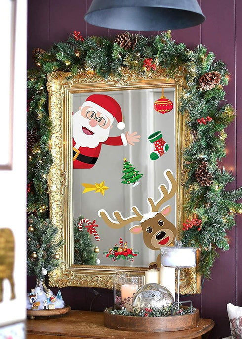 90shine 314PCS Christmas Decorations - Window Clings with Snowflake, Santa, Elf, Reindeer, Gnome Decals, 12 Sheets