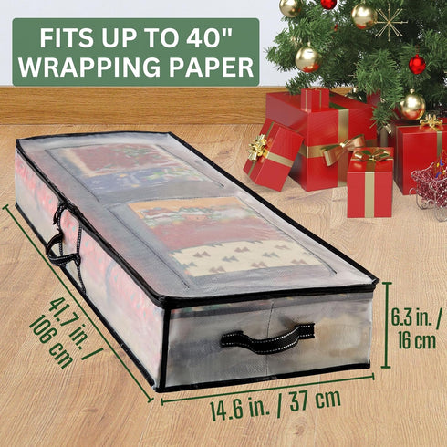 40 Inches 24 VENO Clear Wrapping Paper Organizer Storage Box for Christmas Gift Bags and Holiday Accessories, Underbed
