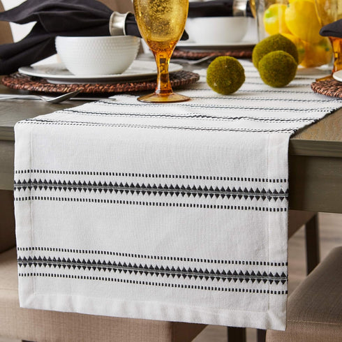 DII Zig Dobby Tabletop Collection, White Cotton Table Runner with Embellished Stripe, 14x108, Black
