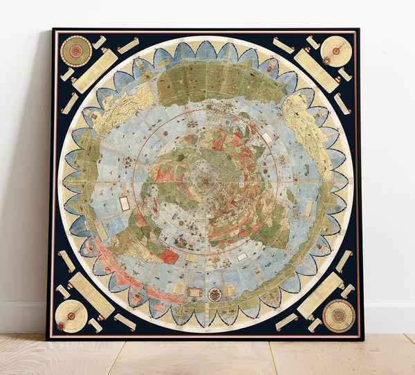 1587 Urbano Monte Flat Earth World Map Unframed (23x23 in.) Vintage Historic Composite Globe Model Poster Print for