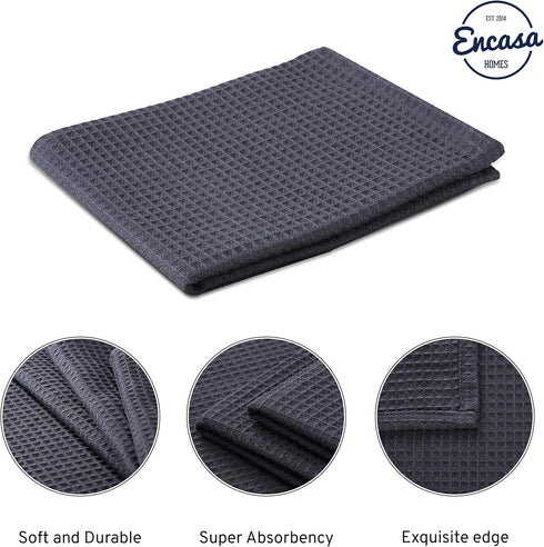 Encasa Homes Anti-Odour Waffle Kitchen Dish Towels, 28"x18" (4 Pc Set) Highly Absorbent, Tea Towels for Cleaning & Quick Drying, Cotton - Grey by Encasa XO