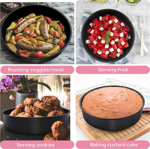 Herogo 8 Inch Round Cake Pan Set of 3, Black Nonstick Stainless Steel Baking Pan for Birthday Wedding Layer Cakes