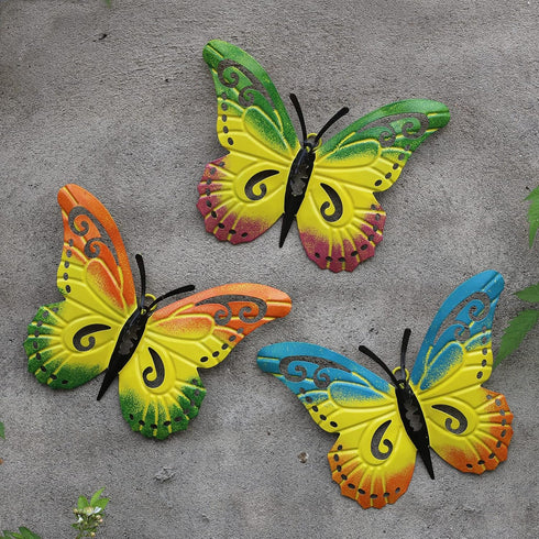 WKHOMEDECO Metal Butterfly Wall Art, Set of 3 Outdoor Decor for Indoor and Outdoor Fence, Garden, Yard