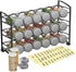 Deco Brothers Spice Rack Stand Holder with 18 Bottles and 48 Labels, Black