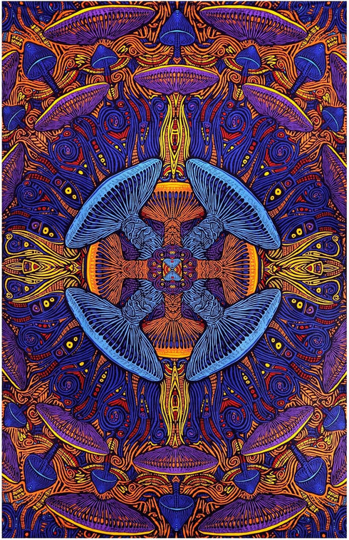 3D 60x90 Inches 3D Sunshine Joy Magic Mushroom Tapestry Tablecloth Wall Art Beach Sheet Huge - Amazing Effects