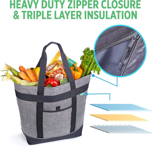 Jumbo Insulated Cooler Bag (Charcoal) with HD Thermal Insulation - Premium, Collapsible Soft Cooler Makes a Perfect