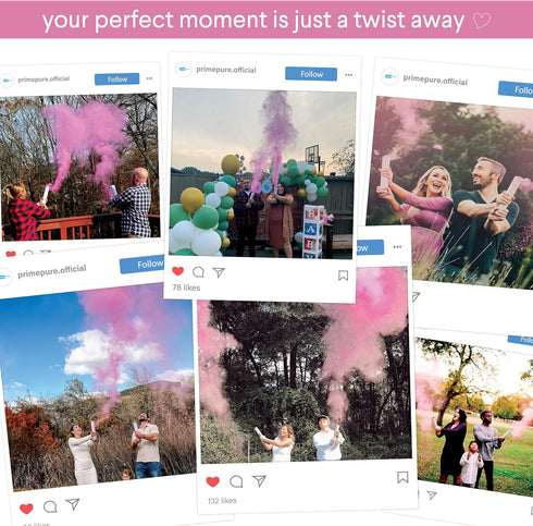 2 Pack PrimePure Gender Reveal Confetti Cannon - Biodegradable Powder Cannons Smoke Bomb - Pink, - Party Poppers Baby