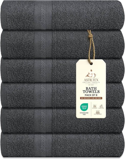 Bath Towels Pack of 6 24x48 Inches Soft, Quick Dry & Highly