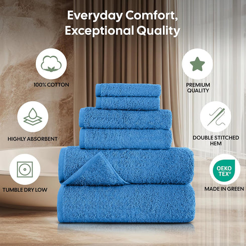 6 Pack 550 100% 2 2 2 EcoNour Luxury Navy Blue Turkish Cotton Bath Towels, GSM Cotton Includes Bath, Hand & Washcloths