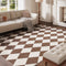5x7 Washable Checkered Rugs for Bedroom, Brown and White Area Rug for
