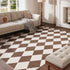 5x7 Washable Checkered Rugs for Bedroom, Brown and White Area Rug for