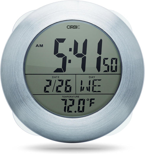 Extra Large Shower Clock with Suction Cups, Water Resistant Clock for Bathroom, Date and Temperature Display