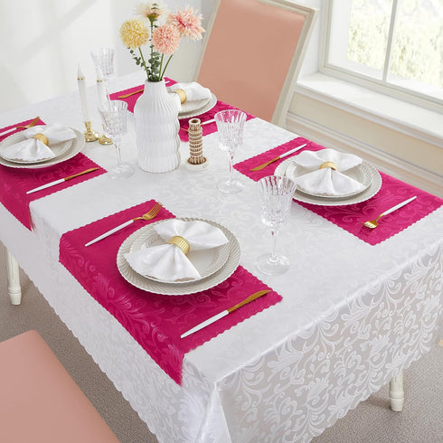 HommxJF 4 Placemats,13 19 inch Pieces Wave Scroll Damask Jacquard Hot Pink x Protect Surface Heat and Stain Resistant