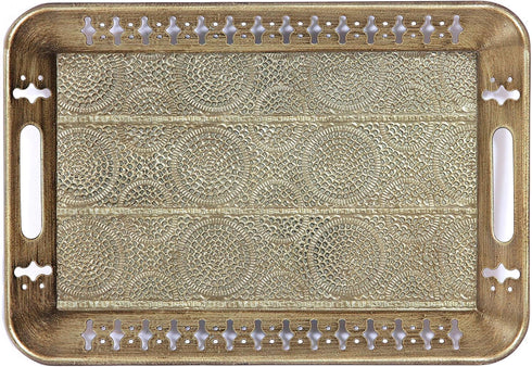 generic 16" Sturdy Rectangular Decorative Metal Serving Tray - Champagne Gold with Filigree Decor for Coffee Table