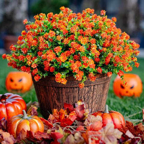 Artificial Fall Flowers Outdoor Fake Mums - 12 Bundles UV Resistant No Fade Faux Plastic Greenery for Garden Porch