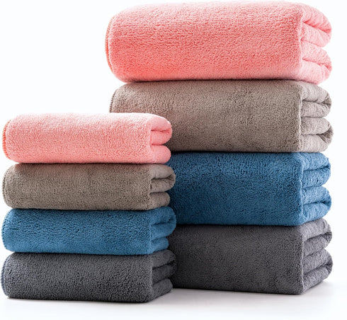 Lumimi 8-Piece Soft Microfiber Towel Set Incredibly Absorbent Lightweight Quick Dry and Durable,