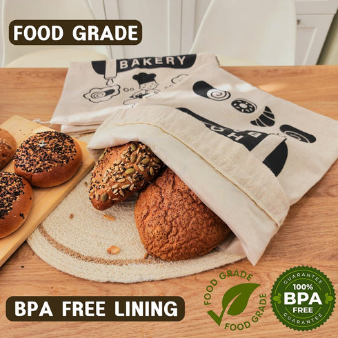 2 Pack 18 13" Bread Bags for Homemade Bread - Eco-Friendly Lining, XL Reusable Linen Bag for Fresh & Soft Homemade