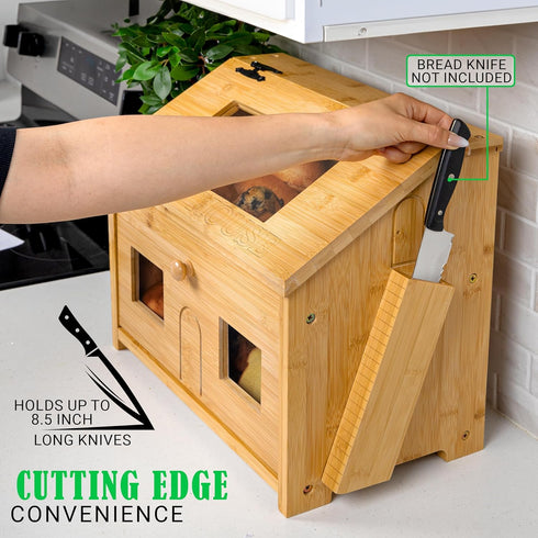 Countertop Bread Box for Kitchen Large Wooden Bamboo Bread Box with Cutting Board (SELF-ASSEMBLY)