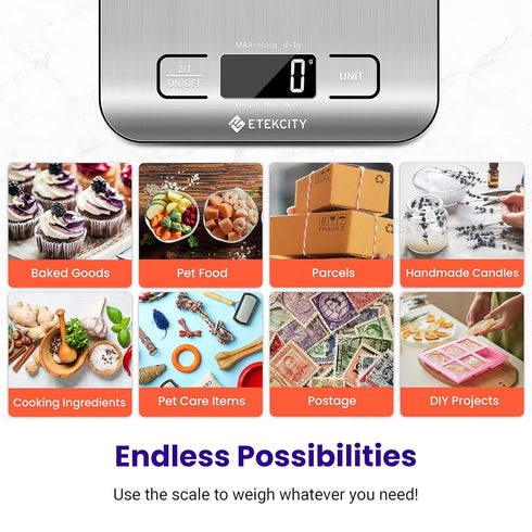 Etekcity Food Kitchen Scale, Digital Grams and Ounces for Weight Loss, Baking, Cooking, Keto and Meal Prep - LCD