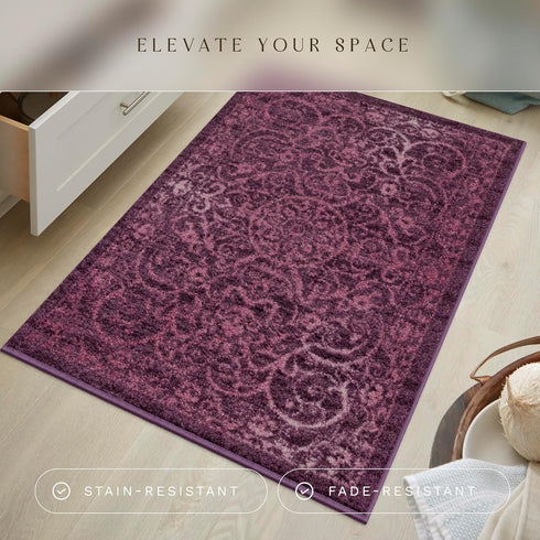 Maples Rugs Pelham Transitional Area Rug 2'6 x 3'10 - Washable Non Slip Indoor Carpet in Wineberry