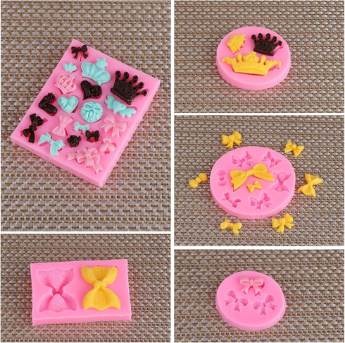 Bow Silicone Fondant Mold Crown Chocolate Candy Mold for Cupcake Top Decoration, DIY Craft Items