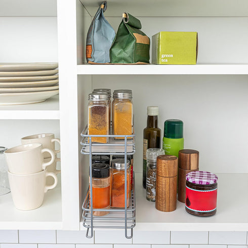 2 Household Essentials Glidez Powder-Coated Steel Pull-Out/Slide-Out Storage Organizer with Plastic Liners for Spice