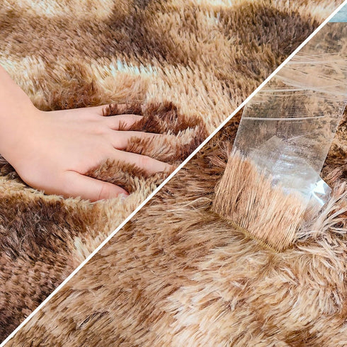 2x10 Super Soft Fluffy Living Room Area Rug ft Tie-Dyed Brown Shaggy Furry Carpet Washable Non-Slip Floor Rugs Bedroom