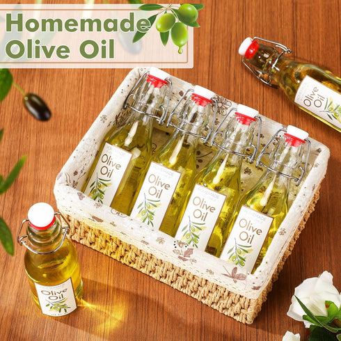 Havawish 16 8 oz Pcs Homemade Olive Oil Swing Top Glass Bottles Clear Flip Top Bottles with Airtight Lids Labels