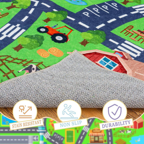 4x5 Kids Room Rug - Soft & Non-Slip Ft Town Car Rugs City Map Play Mat, Childrens Road Carpet Washable Playmat