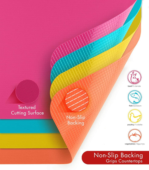 Dexas Heavy Duty Cutting Board Grippmat - Flexible Cutting Boards Set of 4, Non Slip Plastic Board Cutting Mat (11.5 by