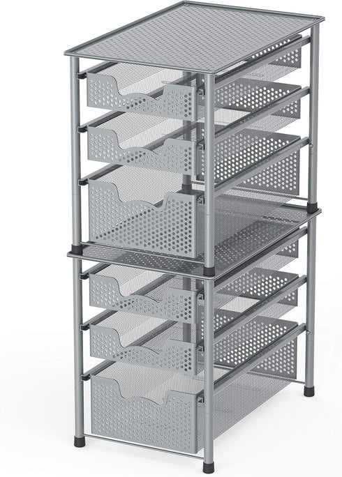 Simple Houseware 3 Tier Stackable Sliding Basket Organizer Drawer - Silver