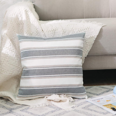 2 Pack Multicolor Stripe Euro Pillow Case, Soft Linen Square Decorative Throw Cushion Cover, 26" x 26"