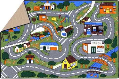3'3" 4'7" Ottomanson x Kids Road Map Rug - Interactive City Traffic Play Mat for Toy Cars - Perfect for Playroom