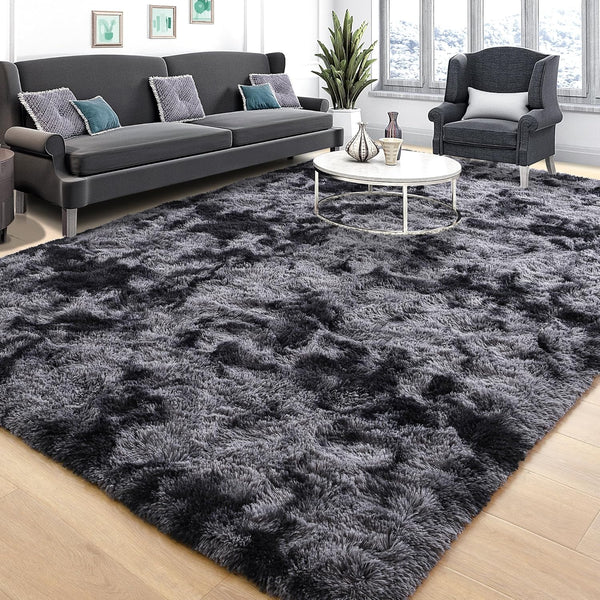 Tepook Soft Fluffy Area Rug, Modern Shaggy 3x5 Fuzzy Rug for Bedroom, Non-Slip Dark Grey Indoor Nursery Decor