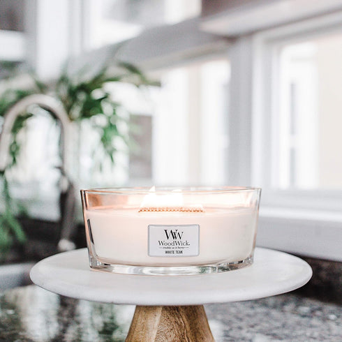 WoodWick Candle, Wax, White Teak, Ellipse Shape