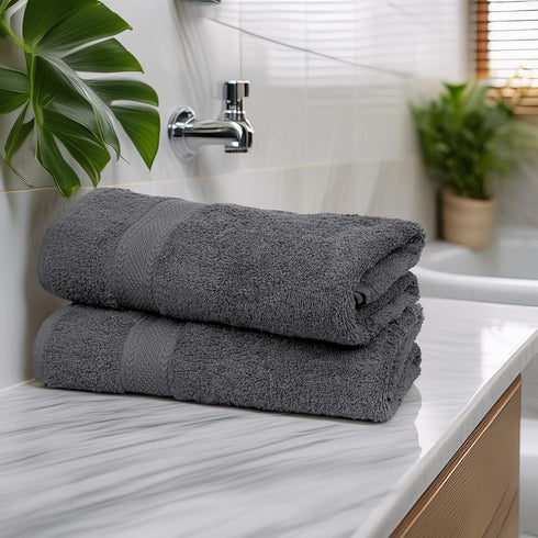 Set 6 100% 24" 50" Large Bath Towels of Cotton Terry x Quick Dry, Soft & Highly Absorbent Grey Towels for Bathroom