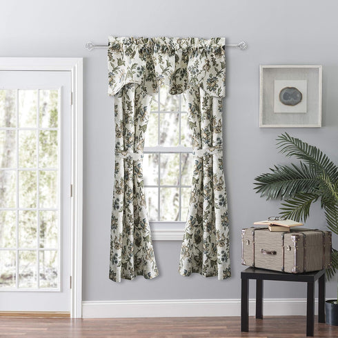 Ellis Curtain Madison Floral Lined Scallop Valance, 58" x 15", Blue