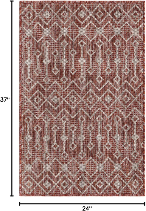 Unique Loom Outdoor Trellis Collection Area Rug, Tribal Trellis 2' x 3' 1" Rectangle Rust Red/Ivory