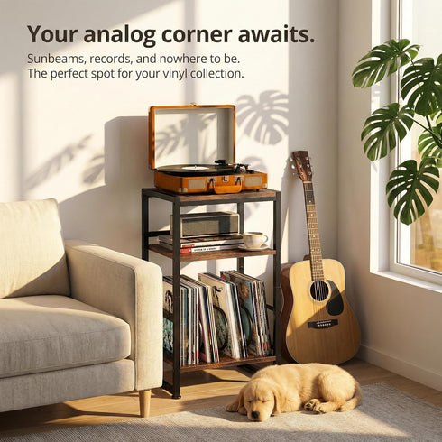 Stand,3-Tier 120 Albums,28" Record Player Record Player Table with U-Shaped Vinyl Storage Up to H End Table Turntable