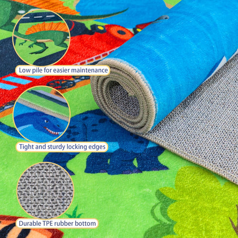 3x4 Kids Rugs for Playroom - Soft & Non-Slip Feet Dinosaur Play Mat,Childrens Dinosaurs Carpet Washable Rug