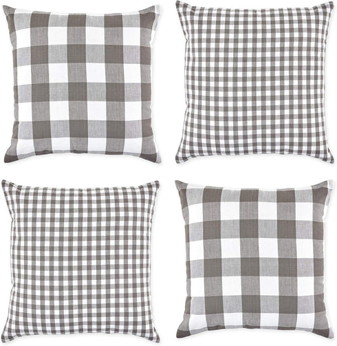 DII Decorative Square Throw Pillow Cover Collection, Cotton, Machine Washable, 18x18, Gray Gingham, 4 Piece