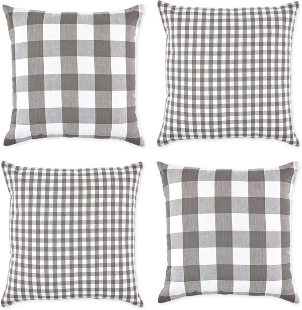 DII Decorative Square Throw Pillow Cover Collection, Cotton, Machine Washable, 18x18, Gray Gingham, 4 Piece