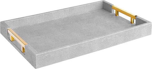 Home Redefined Modern Elegant 17.5"x12" Rectangle Glossy Grey Shagreen Faux Leather Decorative