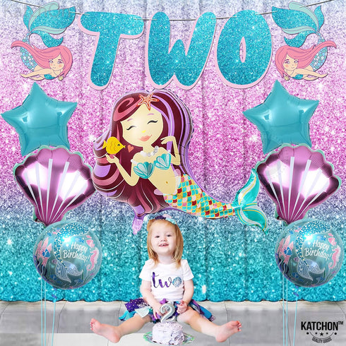 KatchOn Mermaid 2nd Birthday Decorations, Pack of 8
