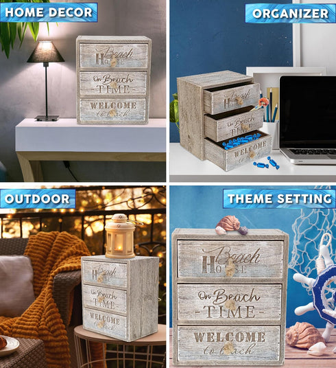 CoTa Global Driftwood 3 Drawer Storage Organizer, 3-Tier Wood Organizer for Bathroom, Office, and Vanity - 10.5 Inches