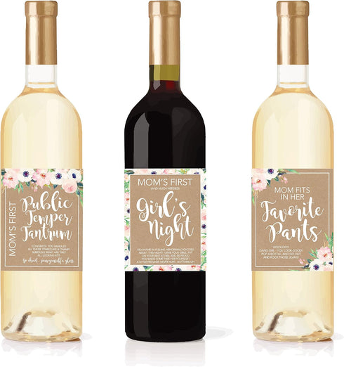 Hadley Designs 6 Mommy's First Milestone Stickers or Wine Labels for New Baby Girl or Boy